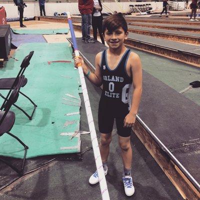 Our son with his new UCS Spirit Pole...a 10'8" pole rated at 75 pounds.