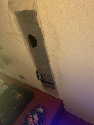 Pipe leak in ceiling.