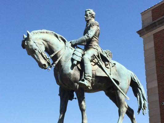 Statue of Andrew Jackson in front of the west entrance