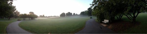 Walking path early foggy morning