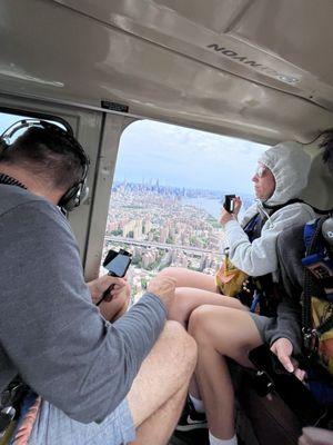 The man is in the dreaded pocket seat but was still able to get a couple of shoe selfies. The lady is the one in the best seat!