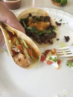 Shrimp taco & carne asada taco.