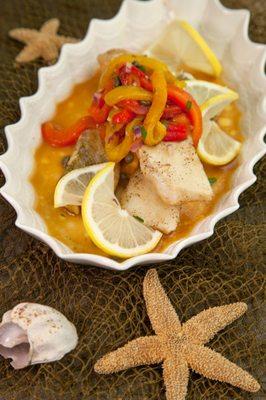 Wild Cod sauteed with Roasted Pepper Relish