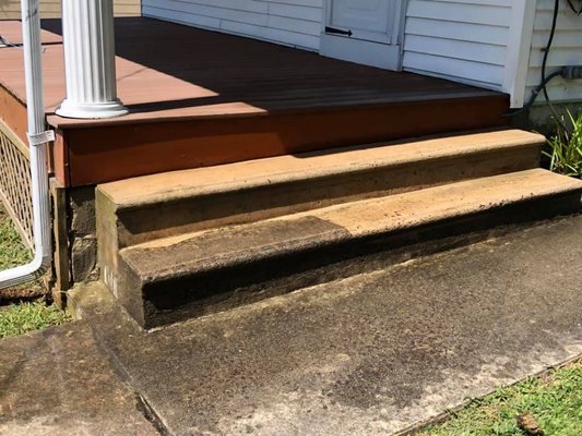 Do your steps look like this?  Pressure washing job in Lehighton, Pa we made this walkway look like brand new.