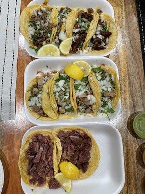 2x asada, 2x al pastor, 4x suadero, 2x lengua