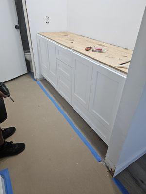 Custom vanity pre-countertop.