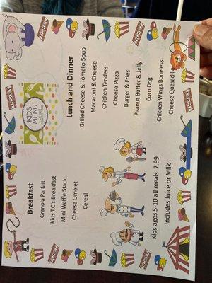 Kids menu