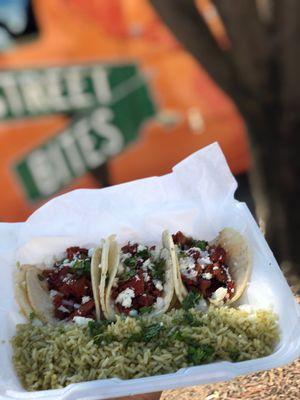 Street tacos with cilantro rice