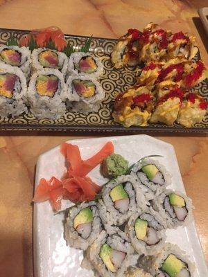 Yummy roll, California roll, Spicy Tuna roll