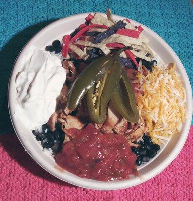 Fiesta Bowl without avocado. Salsa rotates from green to red