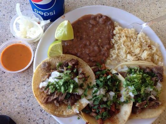 3 taco special with rice, beans, drink $5.59