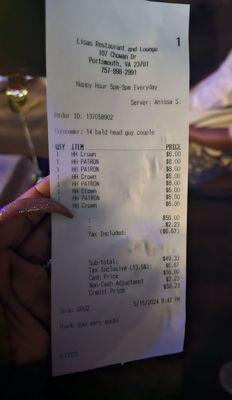 Receipt ... good happy hour