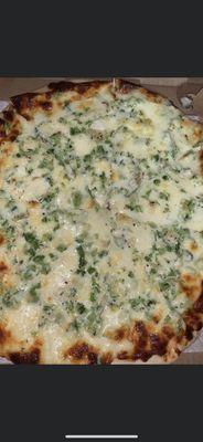 Broccoli and cheese pizza