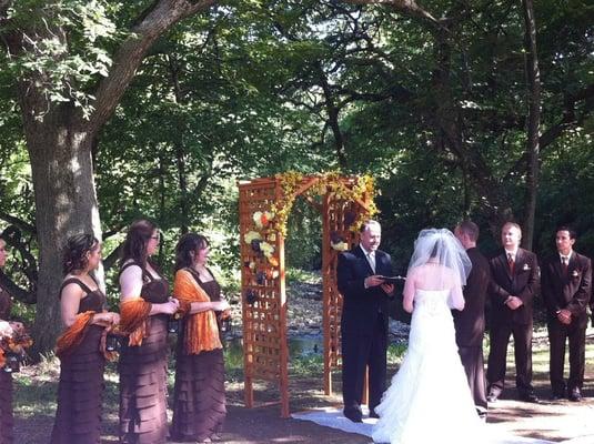 Bridesmaids dresses were perfect for this outdoor wedding. They arrived early and only cost us $165 each.