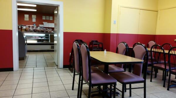 Seating area next to deli