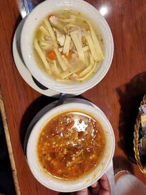 Soups chicken noodle and chicken pastina