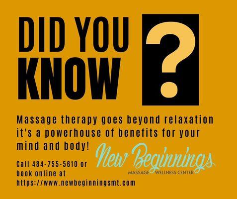 Massage is so much more than just relaxation!!!  The benefits are endless!