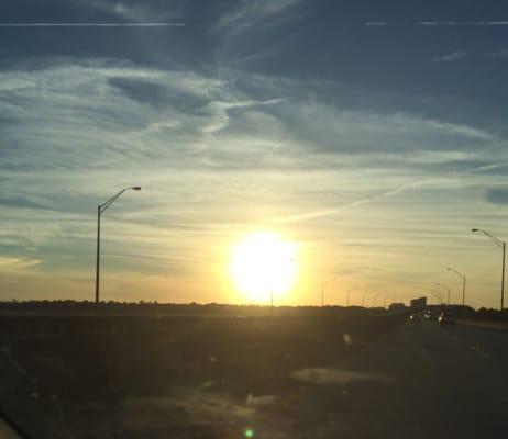 Heading west on bridge as sun starts to go down.