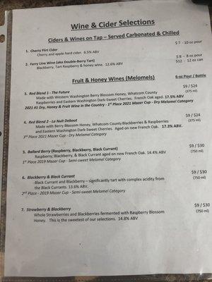 Mead & Cider Menu