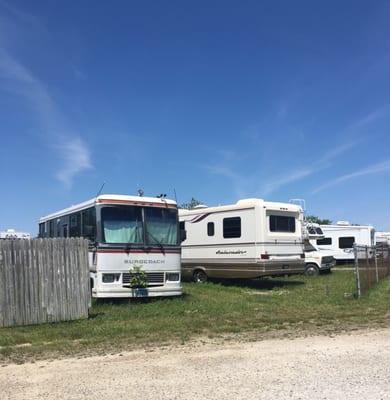 Weeds growing out of a motorhome in the storage lot!