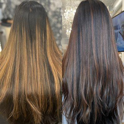 Before and After Cinnamon Balayage