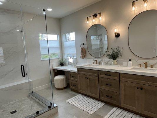 Master bath with makeup counter