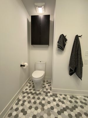 Cabinet, toilet paper holder and towel hook install