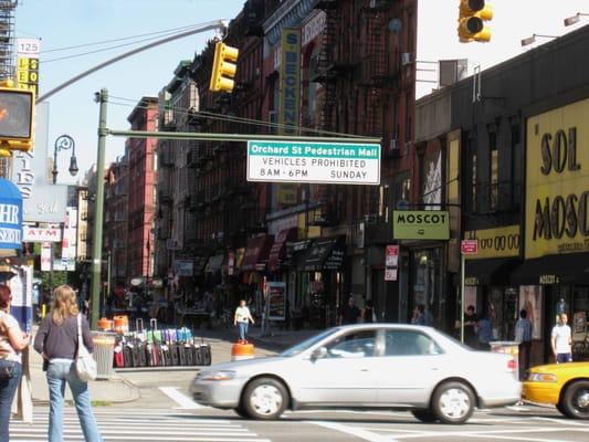 the entrance to the Sunday Market (Orchard Street at Delancy Street)