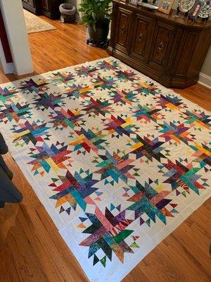 Carolina Starburst. Student quilt from one of our recent Retreats.  Nova block created without using precut strips!