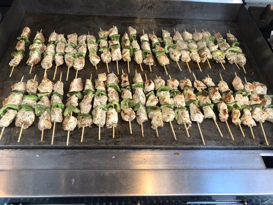 Chicken Kebabs- Seasoned chicken breast and green bell peppers.