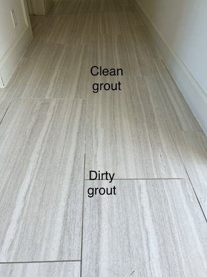 Before and after cleaning of grout lines.