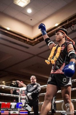 Fighter/Coach Quinn Pakdeteeva during his last fight/win for Muay Thai Global in California