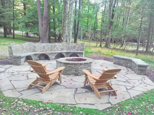 bluestone patio with seating and fire pit