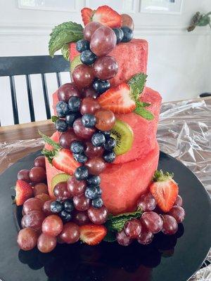 Multi tiered watermelon cake