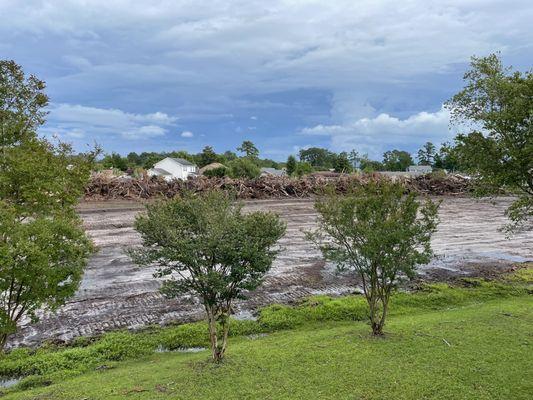 View from our patios. Mud big and debris.