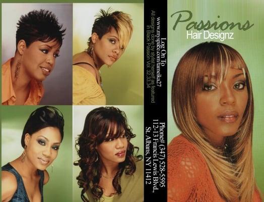 Passions Hair Designz official business card...original styles by Tameika herself as featured in Black Passion Hair Magazine