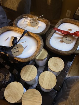 A variety of our handmade organic soy wax candles.