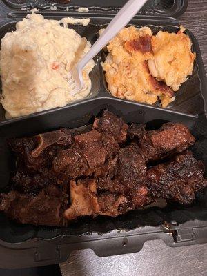 Oxtail potato salad and Mac and cheese