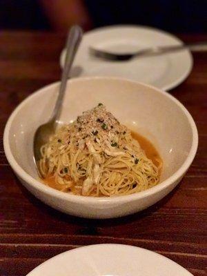 Handmade angel hair pasta with crab!