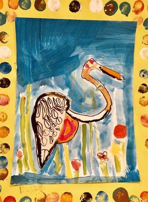 Homeschool Art & Science; Great Egret study, student age 6