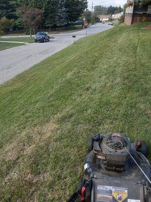 Me mowing a hill for a customer