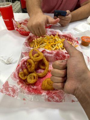 Onion rings and Cheese Fries