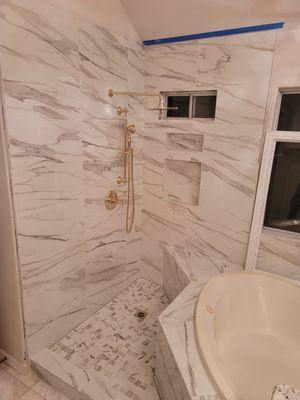 White marble design shower.