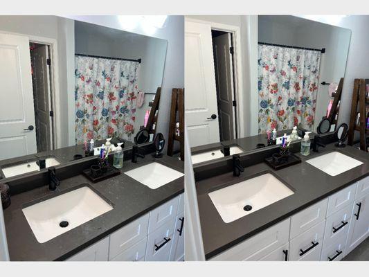 Before and after on bathroom vanity.