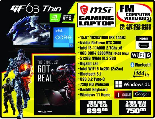 MSI Gaming Laptop Blowout Special