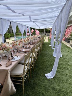 Dinner for 25 with draped canopy for shade