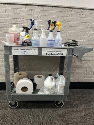 Recurring janitorial services. Our cleaning carts are our home bases within your office or other commercial facility.