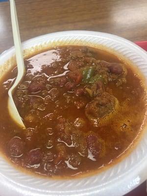 Homemade chili, with green chili