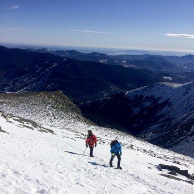 Heading across the East Snowfields and towards to summit of Mount Washington (6,288').