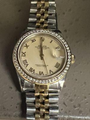 Ladies Midsize Stainless and Gold Rolex (PRE-OWNED) Diamond Dial & Bezel